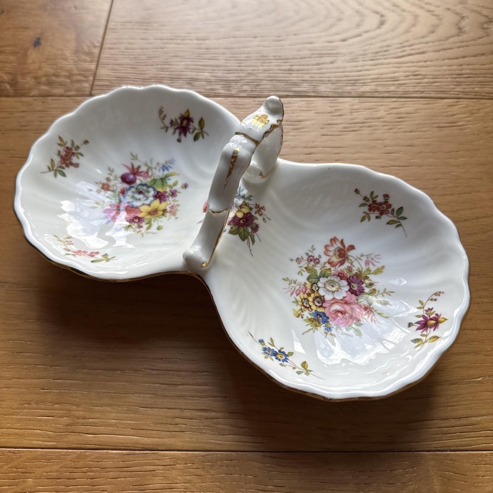 Antique Hammersley Howard Spray 2 part Candy Nut dish With‎ Handle